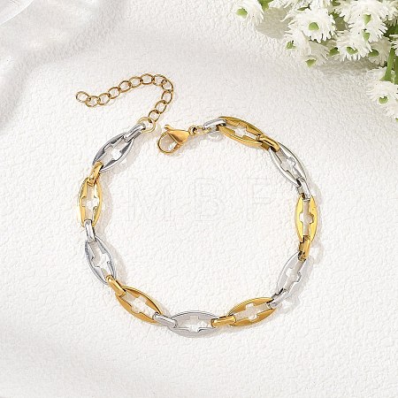 Two Tone 304 Stainless Steel Hollow Out Link Chain Bracelets for Women BJEW-JB13869-1