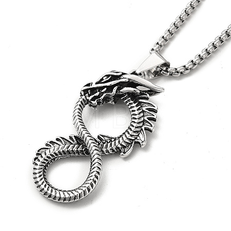 Alloy Dragon Infinity Pandant Necklace with Box Chains NJEW-K245-008-1