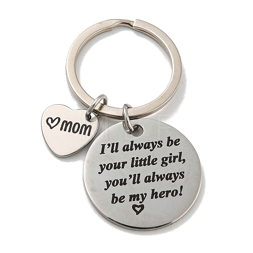 Mother's Day Gift 201 Stainless Steel Heart with Word Mom Keychains KEYC-E040-01P-03-1