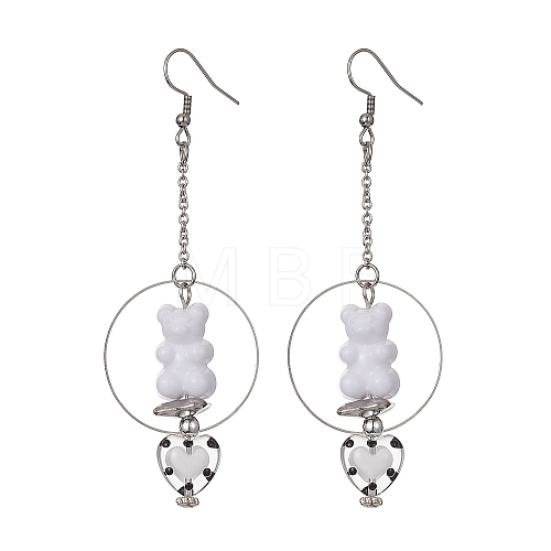 Acrylic Bear & Lampwork Heart Dangle Earrings EJEW-JE05416-02-1