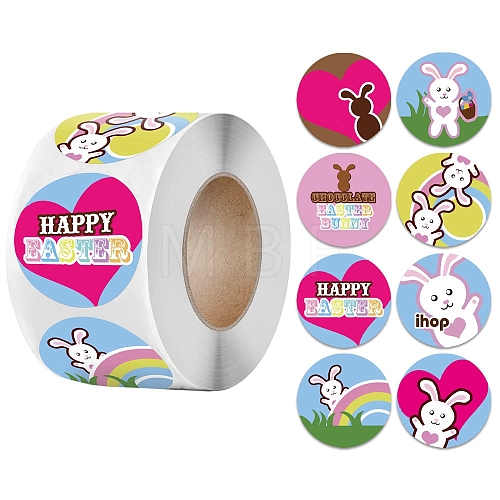 8 Patterns Round Dot Easter Theme Paper Self-adhesive Rabbit Easter Egg Stickers PW-WG34009-01-1