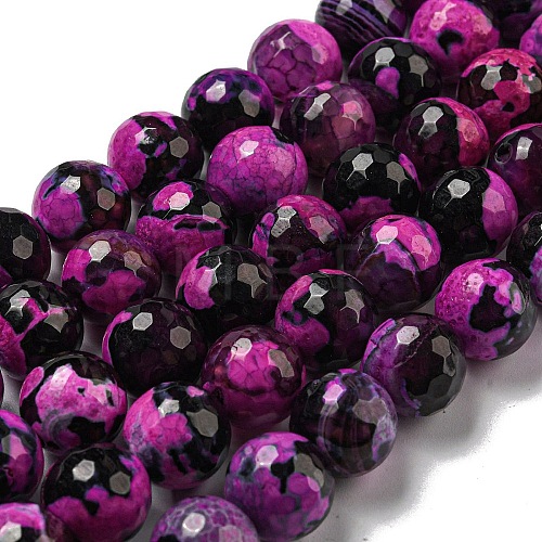 Faceted Natural Fire Crackle Agate Beads Strands G-F447-12mm-N18-1