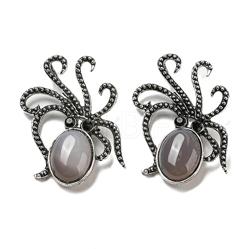 Natural Grey Agate Octopus Brooch G-Z050-01C-1