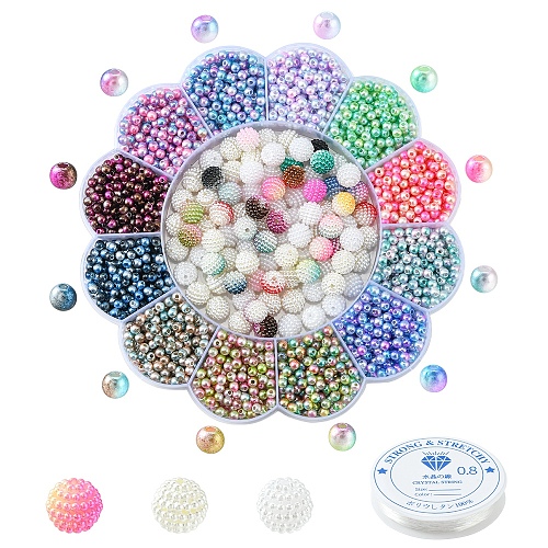 2490Pcs 15 Style Rainbow ABS Plastic & Acrylic Imitation Pearl Beads OACR-FS0001-25-1