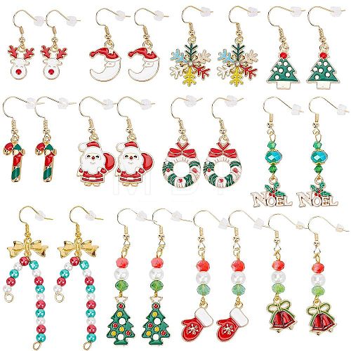 12 Pairs 12 Style Christmas Theme Alloy Dangle Earrings EJEW-SC0001-33-1