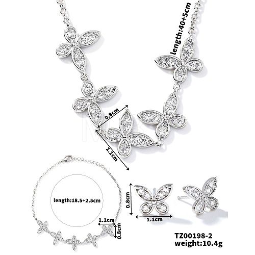 Fashionable Brass Micro Pave Clear Cubic Zirconia Butterfly Jewelry Set BZ0721-2-1