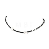 Natural Freshwater Shell Moon Star and Faceted Round Natural Black Spinel Beaded Necklaces for Women NJEW-JN05669-2