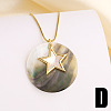 Summer Beach Brass & Natural Paua Shell Flat Round Pendant Necklaces for Women WG98B2F-03-2