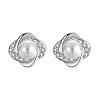 Silver Stud Earrings with Zirconia and Imitation Pearl OU5648-1