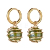 Round Natural Agate Beads Dangle Huggie Hoop Earrings EJEW-JE04718-03-4