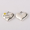 Wedding Theme Antique Silver Tone Tibetan Style Heart with Sister of Bride Rhinestone Charms X-TIBEP-N005-06-2