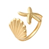 304 Stainless Steel Starfish & Shell Open Cuff Rings for Women X-RJEW-C095-09G-4