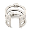 Rectangle Rack Plating Brass Micro Pave Cubic Zirconia Wide Cuff Rings for Women RJEW-F162-15P-3