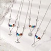 Chakra Gemstone Chip Beaded & Alloy Sun Moon Star Planet Pendant Brass Cable Chain Necklaces for Women NJEW-JN05794-1