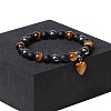 Natual Black Obsidian & Synthetic Non-magnetic Hematite & Natural Tiger Eye Beads Charm Bracelets AC2290-3-1