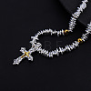 Religion Two Tone Alloy Cross Pendant Synthetic Hematite Chip Beaded Necklaces for Men WG8791E-01-2