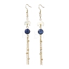Natural Lapis Lazuli Round with Moon Dangle Earrings EJEW-JE06813-01-3