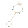 304 Stainless Steel with Synthetic Turquoise Link Ring Bracelets for Wome BJEW-JB13004-01-2