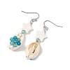 Natural Agate & Cultured Freshwater Pearl & Cowrie Shell Beads Dangle Earrings EJEW-JE07199-4