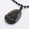 Natural Golden Sheen Obsidian Beaded Pendant Necklaces NJEW-E116-08-2