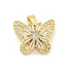 Butterfly Charms Rack Plating Brass Clear Cubic Zirconia Pendants KK-M291-03G-1