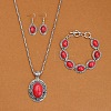 Oval Alloy with Synthetic Turquoise Pendant Necklaces & Dangle Earrings & Link Bracelets Sets WGD1135-07-1