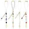 4Pcs 4 Colors Cross Zinc Alloy & Resin & Dyed Natural Gemstone Car Rearview Mirror Pendant Decorations HJEW-PH0002-03-1