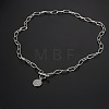 304 Stainless Steel Love Disc Coin Pendant Necklaces with OT Clasps for Women Men WG7163D-01-4
