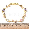 Brass Micro Pave Cubic Zirconia Oval & Leaf Link Chain Bracelets for Women BJEW-G764-05G-01-5