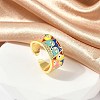 Brass Micro Pave Cubic Zirconia Enamel Cuff Rings for Women RJEW-L113-019G-05-2