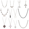 13Pcs 13 Style Cross & Skull & Heart & Butterfly Rhinestone Pendant Necklaces Set NJEW-AN0001-39-1