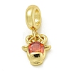 Rack Plating Brass Pave Orange Red Cubic Zirconia Cattle Head European Dangle Charms KK-Z067-47G-1