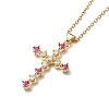 Fuchsia Cubic Zirconia Cross Pendant Necklace NJEW-JN04084-1