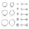 16Pcs 8 Style Clear Cubic Zirconia Stud Earrings & Titanium Steel Huggie Hoop Earrings DIY-TA0004-54-7