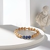 Natural Wood Round Beads Stretch Bracelet BJEW-JB07278-4
