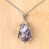 Natural Amethyst Easter Egg Cage Pendant 304 Stainless Steel Cable Chain Necklaces FS-WGA333C-08-1