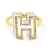 Mixed Color Enamel Initial Letter Adjustable Ring with Clear Cubic Zirconia RJEW-P045-01G-H-2