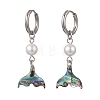Paua Shell & 202 Stainless Steel Huggie Hoop Earrings EJEW-JE06964-02-2