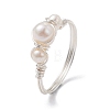 Copper Wire Wrapped Natural Cultured Freshwater Pearl Open Ring RJEW-JR00631-02-1