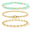 3Pcs Glass & Brass Round Beads Stretch Bracelets HD9470-7-1