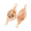Heated Natural Yellow Quartz Faceted Flat Round Links Connector Charms with Copper Herringbone Wire-Wrapped KK-Z152-09G-03-2