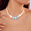 Adjustable Summer Beach Natural Cowrie Shell Wood Round Beads Polymer Clay Flower Twisted Braided Waxed Cord Choker Necklaces for women WG58561-04-1