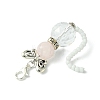 Cat Shape Natural Rose Quartz & Glass Pendant Decorations HJEW-TA00197-4