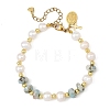 Rondelle Natural Larimar and Potato Natural Cultured Freshwater Pearl Beaded Bracelets BJEW-JB14435-3
