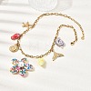 Printed Natural Cowrie Shell Colorful Flower & Ceramics Shell Shape Fish Pendant 304 Stainless Steel Chain Bib Necklaces for Women NJEW-A063-03G-1