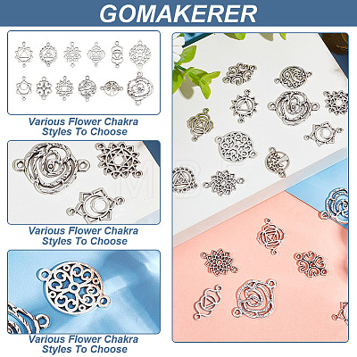 GOMAKERER 96Pcs 12 Styles Tibetan Style Alloy Hollow Connector Charms Sets TIBE-GO0001-06-1