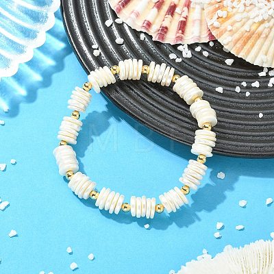 Electroplated Shell Pearl & Brass Beaded Stretch Bracelets for Women BJEW-JB13996-1
