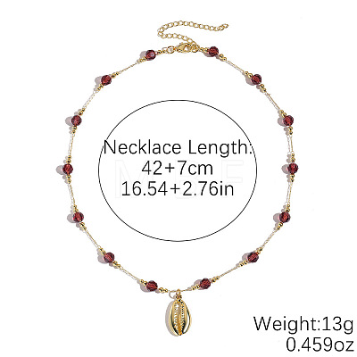 Ocean Alloy Shell Shape Pendant Iron Glass Beaded Chain Necklaces for Women WGB00FB-03-1