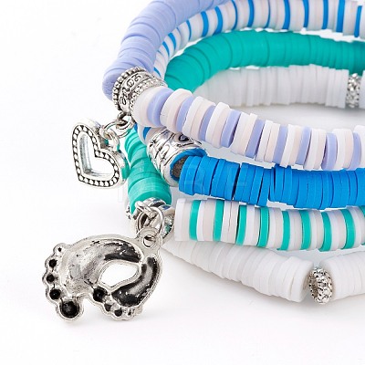 4Pcs 4 Styles Polymer Clay Heishi Beads Stretch Bracelets Sets BJEW-JB05903-1