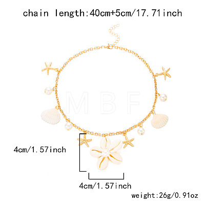 Summer Beach Alloy & Faux Pearl & Natural Cowrie Cluster Flower Pendant Necklaces for Women WG22E51-01-1